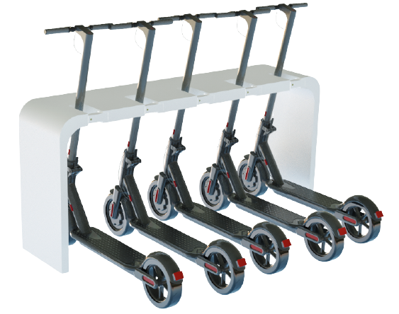 Aparcamiento patinetes Elegant es un mobiliario para oficinas elegante, seguro y fácil de usar.